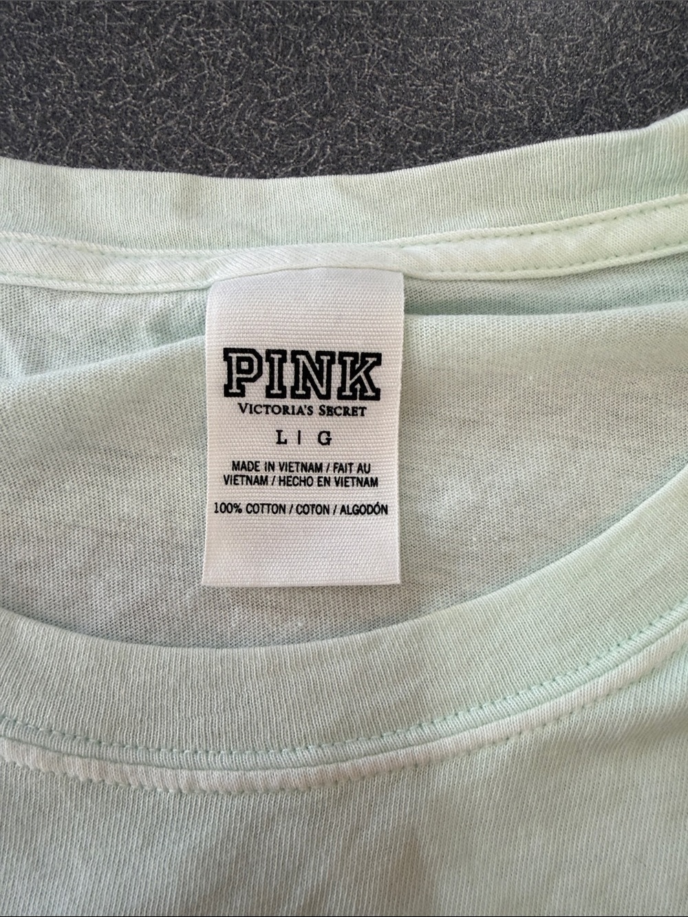 PINK Victoria's Secret Light Mint Long-Sleeve Tee with Navy Graphic - Picture 3 of 4
